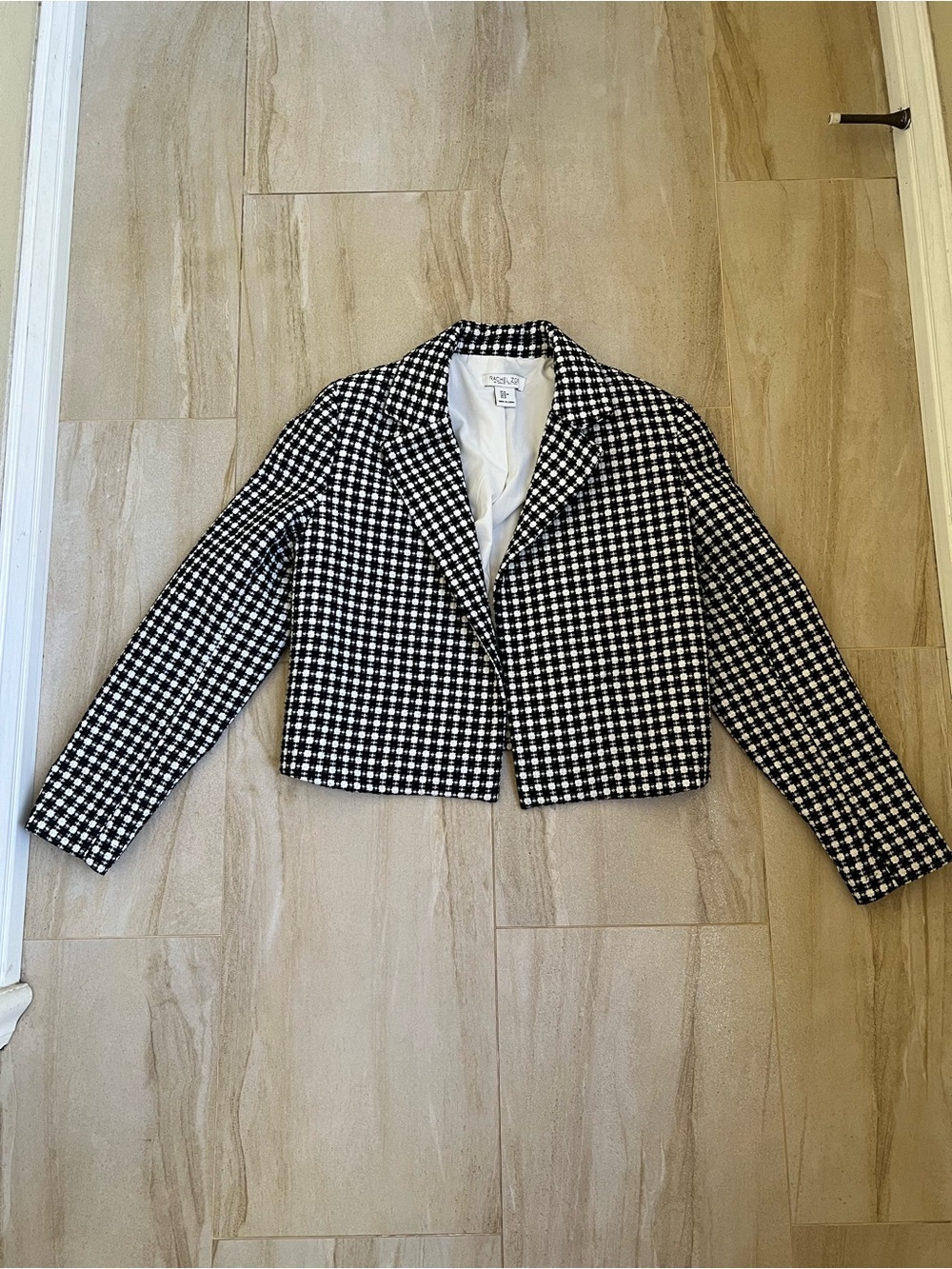 Rachel Zoe Black and White Houndstooth Cropped Open Blazer